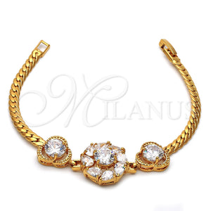 Pulsera Elegante 26.01 Oro Laminado, Diseño de Flor, con Blanca Zirconia Cubica, Pulido, Tono Dorado (7 Inches Length)
