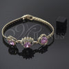 Pulsera Elegante 26.006 Oro Laminado, Diseño de Flor y Cluster, con Violeta and Blanca Zirconia Cubica, Diamantado, Tono Dorado (7 Inches Length)