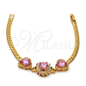 Pulsera Elegante 26.006 Oro Laminado, Diseño de Flor y Cluster, con Violeta and Blanca Zirconia Cubica, Diamantado, Tono Dorado (7 Inches Length)