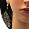 Arete Colgante 77.001 Oro Laminado, Diseño de Oja, con Blanca Cristal, Pulido, Tono Dorado