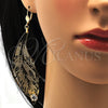 Arete Colgante 77.001 Oro Laminado, Diseño de Oja, con Blanca Cristal, Pulido, Tono Dorado