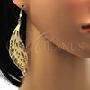 Arete Colgante 77.001 Oro Laminado, Diseño de Oja, con Blanca Cristal, Pulido, Tono Dorado