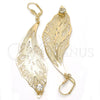 Arete Colgante 77.001 Oro Laminado, Diseño de Oja, con Blanca Cristal, Pulido, Tono Dorado