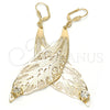 Arete Colgante 77.001 Oro Laminado, Diseño de Oja, con Blanca Cristal, Pulido, Tono Dorado