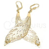 Arete Colgante 77.001 Oro Laminado, Diseño de Oja, con Blanca Cristal, Pulido, Tono Dorado