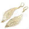Arete Colgante 77.001 Oro Laminado, Diseño de Oja, con Blanca Cristal, Pulido, Tono Dorado