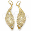 Arete Colgante 77.001 Oro Laminado, Diseño de Oja, con Blanca Cristal, Pulido, Tono Dorado