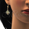 Arete Colgante 81.009 Oro Laminado, Diseño de Oja, con Blanca Cristal, Diamantado, Tono Dorado