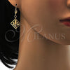 Arete Colgante 81.009 Oro Laminado, Diseño de Oja, con Blanca Cristal, Diamantado, Tono Dorado