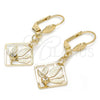 Arete Colgante 81.009 Oro Laminado, Diseño de Oja, con Blanca Cristal, Diamantado, Tono Dorado