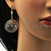 Arete Colgante 73.009 Oro Laminado, Diseño de File y Mariposa, con Blanca Cristal, Pulido, Tono Dorado