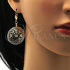 Arete Colgante 73.009 Oro Laminado, Diseño de File y Mariposa, con Blanca Cristal, Pulido, Tono Dorado