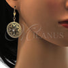 Arete Colgante 73.009 Oro Laminado, Diseño de File y Mariposa, con Blanca Cristal, Pulido, Tono Dorado