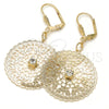 Arete Colgante 73.009 Oro Laminado, Diseño de File y Mariposa, con Blanca Cristal, Pulido, Tono Dorado