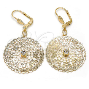 Arete Colgante 73.009 Oro Laminado, Diseño de File y Mariposa, con Blanca Cristal, Pulido, Tono Dorado