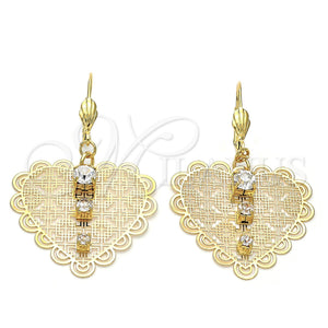 Arete Colgante 69.014 Oro Laminado, Diseño de Corazón, con Blanca Zirconia Cubica, Diamantado, Tono Dorado