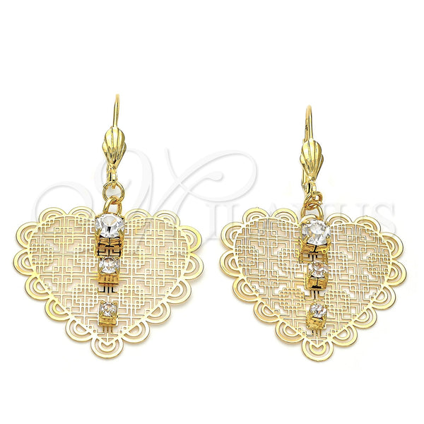 Arete Colgante 69.014 Oro Laminado, Diseño de Corazón, con Blanca Zirconia Cubica, Diamantado, Tono Dorado