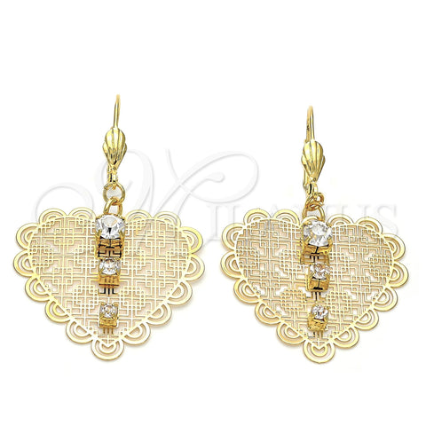 Arete Colgante 69.014 Oro Laminado, Diseño de Corazón, con Blanca Zirconia Cubica, Diamantado, Tono Dorado