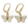 Arete Colgante 69.011 Oro Laminado, Diseño de Mariposa, con Blanca Zirconia Cubica, Diamantado, Tono Dorado