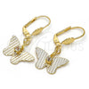 Arete Colgante 69.011 Oro Laminado, Diseño de Mariposa, con Blanca Zirconia Cubica, Diamantado, Tono Dorado