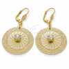 Arete Colgante 90.006 Oro Laminado, Diseño de File y Flor, con Blanca Cristal, Diamantado, Tono Dorado