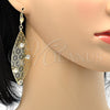 Arete Colgante 64.008 Oro Laminado, Diseño de Oja y Flor, con Blanca Cristal, Pulido, Tono Dorado