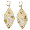 Arete Colgante 64.008 Oro Laminado, Diseño de Oja y Flor, con Blanca Cristal, Pulido, Tono Dorado