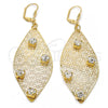 Arete Colgante 64.008 Oro Laminado, Diseño de Oja y Flor, con Blanca Cristal, Pulido, Tono Dorado