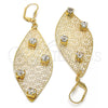 Arete Colgante 64.008 Oro Laminado, Diseño de Oja y Flor, con Blanca Cristal, Pulido, Tono Dorado