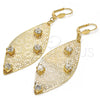 Arete Colgante 64.008 Oro Laminado, Diseño de Oja y Flor, con Blanca Cristal, Pulido, Tono Dorado