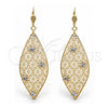 Arete Colgante 64.008 Oro Laminado, Diseño de Oja y Flor, con Blanca Cristal, Pulido, Tono Dorado