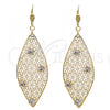Arete Colgante 64.008 Oro Laminado, Diseño de Oja y Flor, con Blanca Cristal, Pulido, Tono Dorado