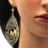 Arete Colgante 61.003 Oro Laminado, Diseño de Oja y Pajaro, con Blanca Cristal, Diamantado, Tono Dorado