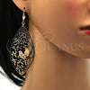 Arete Colgante 61.003 Oro Laminado, Diseño de Oja y Pajaro, con Blanca Cristal, Diamantado, Tono Dorado