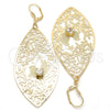 Arete Colgante 61.003 Oro Laminado, Diseño de Oja y Pajaro, con Blanca Cristal, Diamantado, Tono Dorado