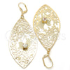 Arete Colgante 61.003 Oro Laminado, Diseño de Oja y Pajaro, con Blanca Cristal, Diamantado, Tono Dorado