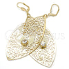 Arete Colgante 61.003 Oro Laminado, Diseño de Oja y Pajaro, con Blanca Cristal, Diamantado, Tono Dorado