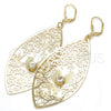 Arete Colgante 61.003 Oro Laminado, Diseño de Oja y Pajaro, con Blanca Cristal, Diamantado, Tono Dorado