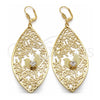 Arete Colgante 61.003 Oro Laminado, Diseño de Oja y Pajaro, con Blanca Cristal, Diamantado, Tono Dorado