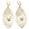Arete Colgante 61.003 Oro Laminado, Diseño de Oja y Pajaro, con Blanca Cristal, Diamantado, Tono Dorado