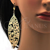 Arete Colgante 68.003 Oro Laminado, Diseño de Oja y Libélula, con Blanca Cristal, Diamantado, Tono Dorado