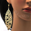 Arete Colgante 68.003 Oro Laminado, Diseño de Oja y Libélula, con Blanca Cristal, Diamantado, Tono Dorado