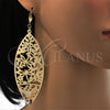 Arete Colgante 68.003 Oro Laminado, Diseño de Oja y Libélula, con Blanca Cristal, Diamantado, Tono Dorado