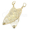 Arete Colgante 68.003 Oro Laminado, Diseño de Oja y Libélula, con Blanca Cristal, Diamantado, Tono Dorado