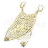 Arete Colgante 68.003 Oro Laminado, Diseño de Oja y Libélula, con Blanca Cristal, Diamantado, Tono Dorado
