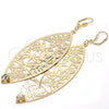 Arete Colgante 68.003 Oro Laminado, Diseño de Oja y Libélula, con Blanca Cristal, Diamantado, Tono Dorado