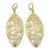 Arete Colgante 68.003 Oro Laminado, Diseño de Oja y Libélula, con Blanca Cristal, Diamantado, Tono Dorado