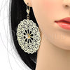 Arete Colgante 73.003 Oro Laminado, Diseño de Flor y File, con Blanca Zirconia Cubica, Pulido, Tono Dorado