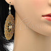 Arete Colgante 73.003 Oro Laminado, Diseño de Flor y File, con Blanca Zirconia Cubica, Pulido, Tono Dorado