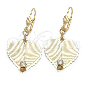 Arete Colgante 73.004 Oro Laminado, Diseño de Corazón, con Blanca Zirconia Cubica, Pulido, Tono Dorado